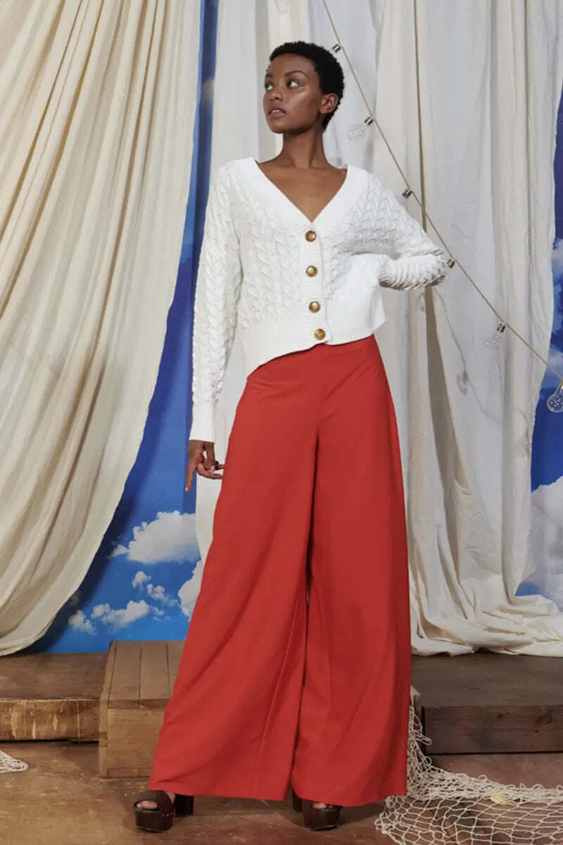 Goa Goa Pantaloni Palazzo Donna Vita Alta Tinta Unita Pantalone Largo Chiusura Con Zip Sul Fianco