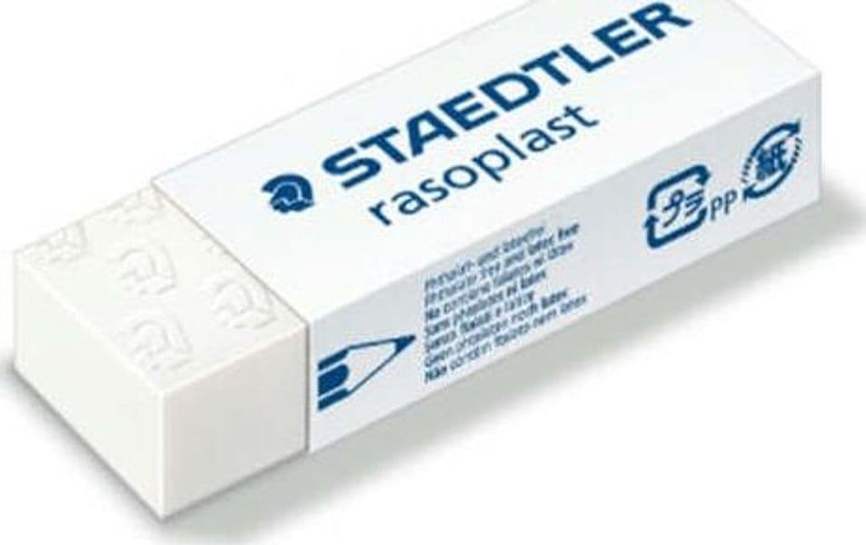 Gomma Rasoplast - 63 x 13 x 23 mm - bianco per matita - Staedtler - box 20 pezzi Cancelleria e prodotti per ufficio/Penne matite scrittura e correzione/Correttori e gomme/Gomme Eurocartuccia - Pavullo, Commerciovirtuoso.it