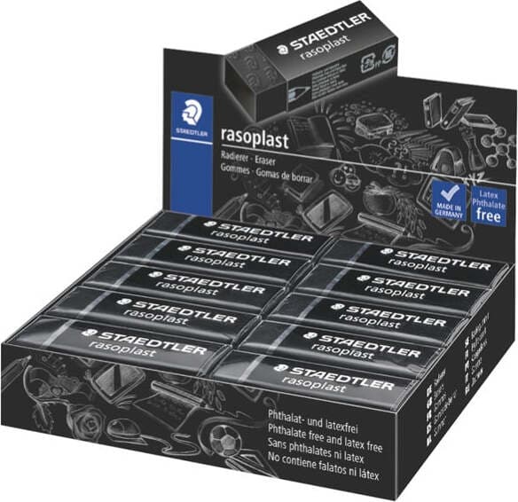 Gomma Rasoplast - 63 x 13 x 23 mm - nero per matita - Staedtler - box 20 pezzi Cancelleria e prodotti per ufficio/Penne matite scrittura e correzione/Correttori e gomme/Gomme Eurocartuccia - Pavullo, Commerciovirtuoso.it