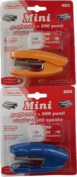 Graffatrice Mini con 500 punti da 10mm Colori assortiti Cancelleria e prodotti per ufficio/Archivio ufficio e accessori per scrivania/Spillatrici e perforatrici/Graffette Scontolo.net - Potenza, Commerciovirtuoso.it