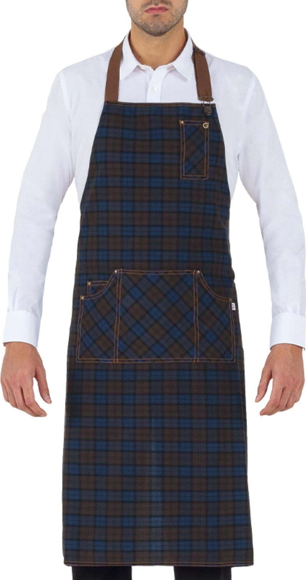 Grembiule Douglas Scozzese Blu Marrone Grembiule Cameriere Cuoco con Pettorina a Quadretti in Grembiuli da chef Dresswork - Como, commercioVirtuoso.it