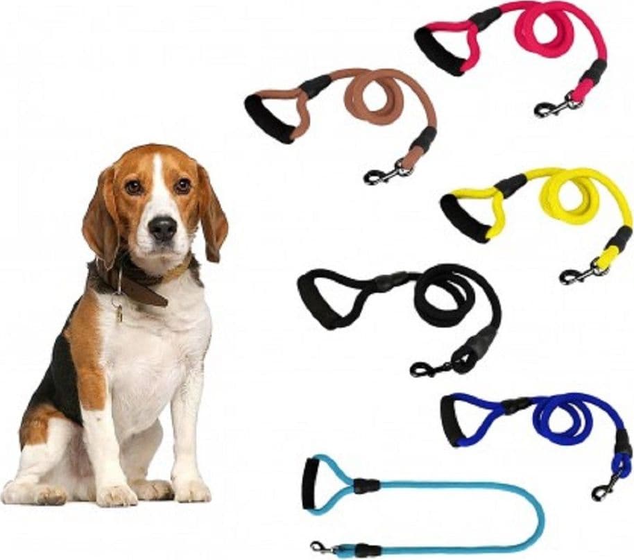 GUINZAGLIO A CORDA NYLON CANI CANE TAGLIA MEDIA 120 CM CON MOSCHETTONE NERO
