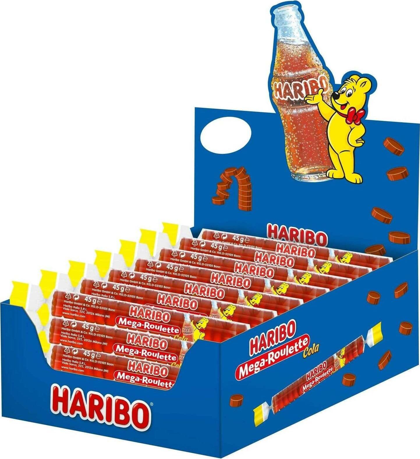 Haribo mega roulette cola 40 pezzi 45 gr cadauno – 1,8 kg bontà sicura scadenza preferenziale 07/2025