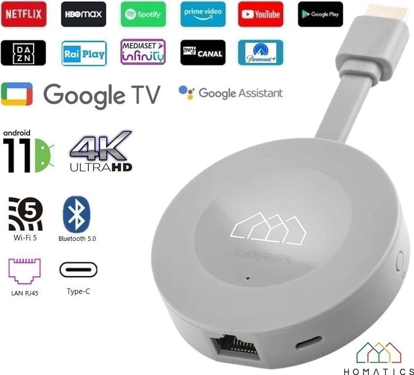 Homatics-DONGLE-G-4K-HDMI-2/8GB-Google-TV-11-Wifi-e-LAN