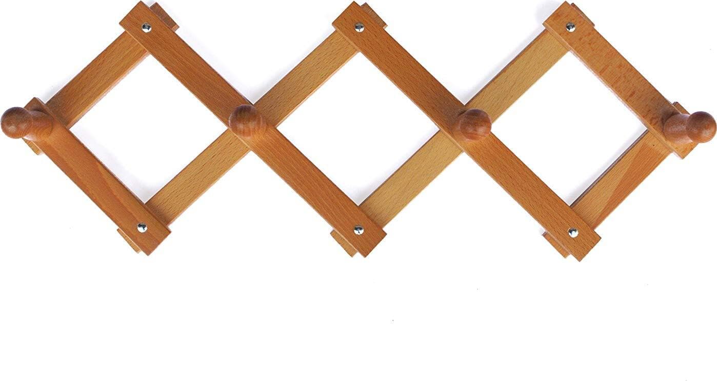 Home-System-R21450-Portabiti-Appendiabiti-in-Legno-a-4-Posti,-Richiudibile-Estensibile,-Legno-Naturale