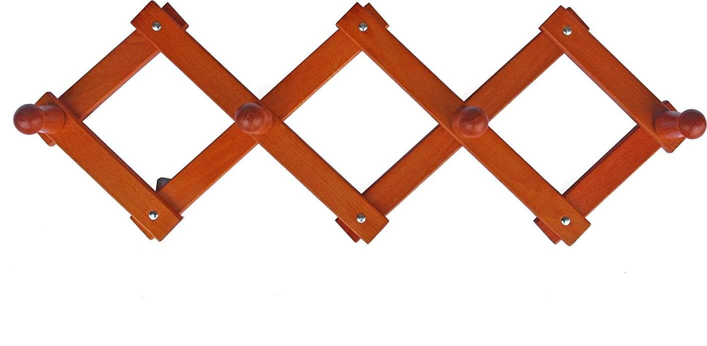 Home-System-R21453-Portabiti-Appendiabiti-in-Legno-a-4-Posti,-Richiudibile-Estensibile,-Legno-Ciliegio