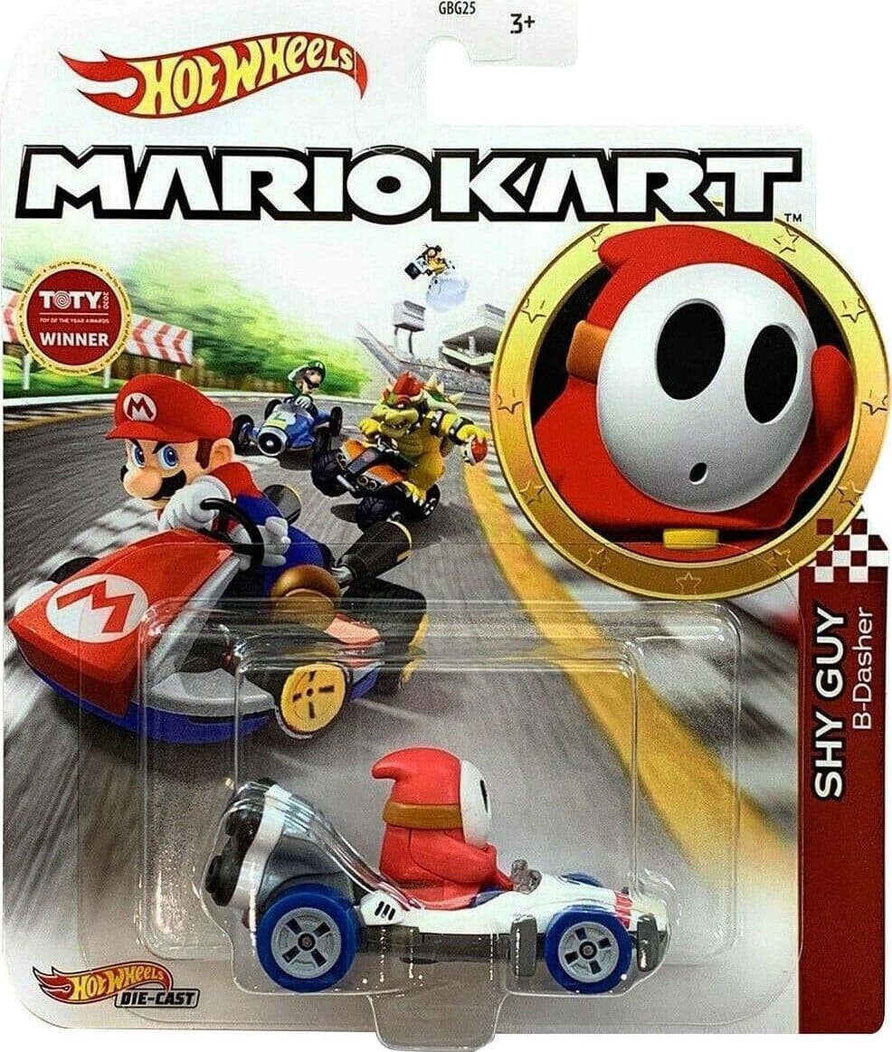 Hot-Wheels-Mario-Personaggio-Shy-Guy---Veicolo-in-Metallo-Scala-1:64-Mattel
