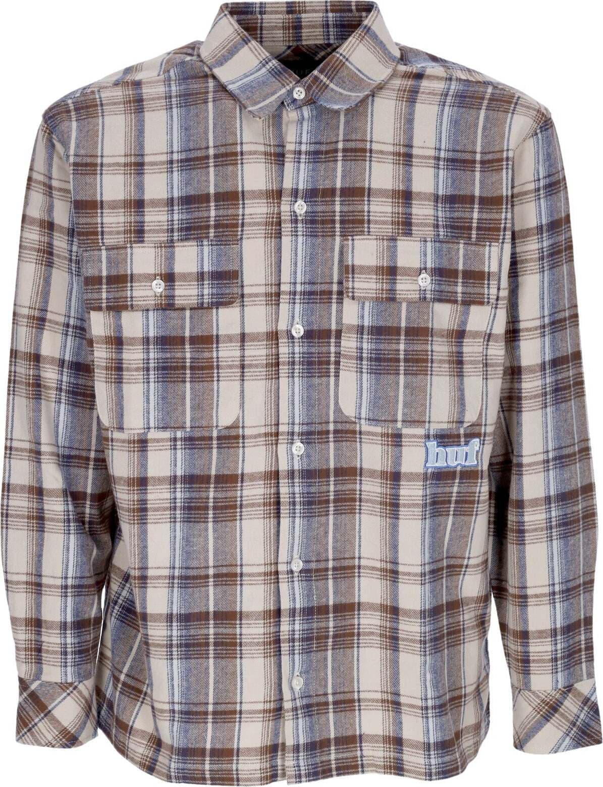 HUF-Camicia-Manica-Lunga-Uomo-Banks-Flannel-Shirt-Cream-da-uomo