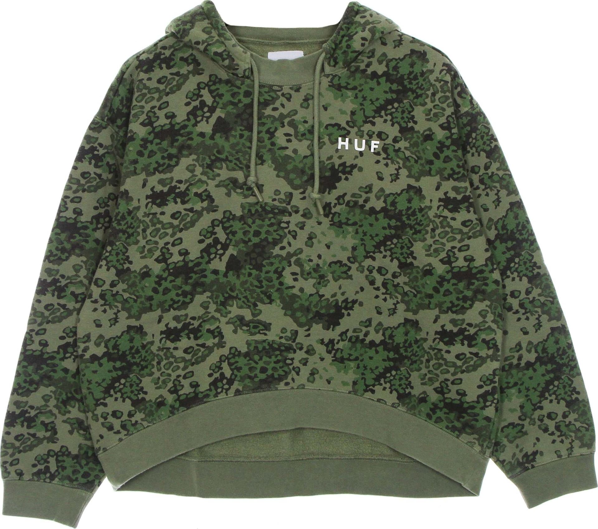 HUF-Felpa-Cappuccio-Donna-Contra-Mockneck-Po-Hoodie-Green-Camo-da-donna
