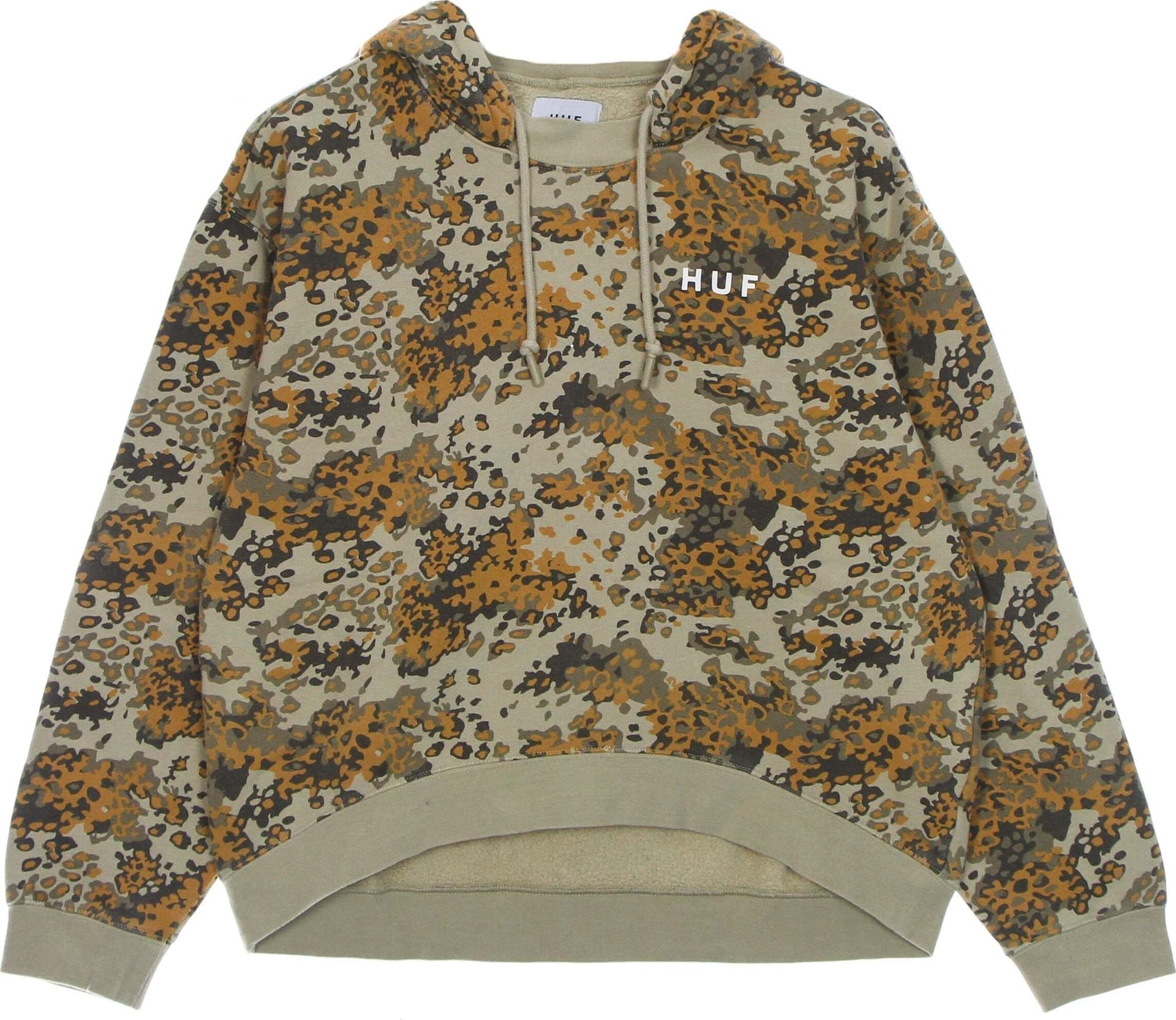 HUF-Felpa-Cappuccio-Donna-Contra-Mockneck-Po-Hoodie-Tan-Camo-da-donna
