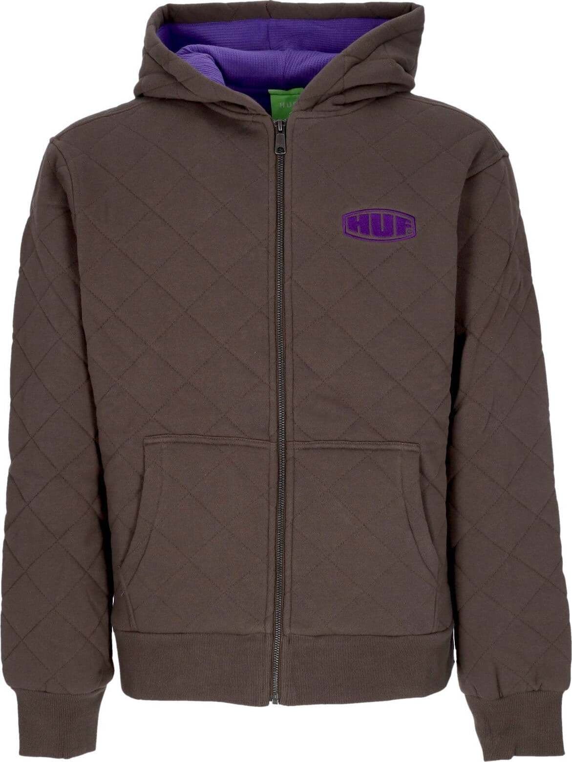 HUF-Felpa-Cappuccio-Zip-Uomo-Workman-Quilted-Full-Zip-Chocolate-da-uomo