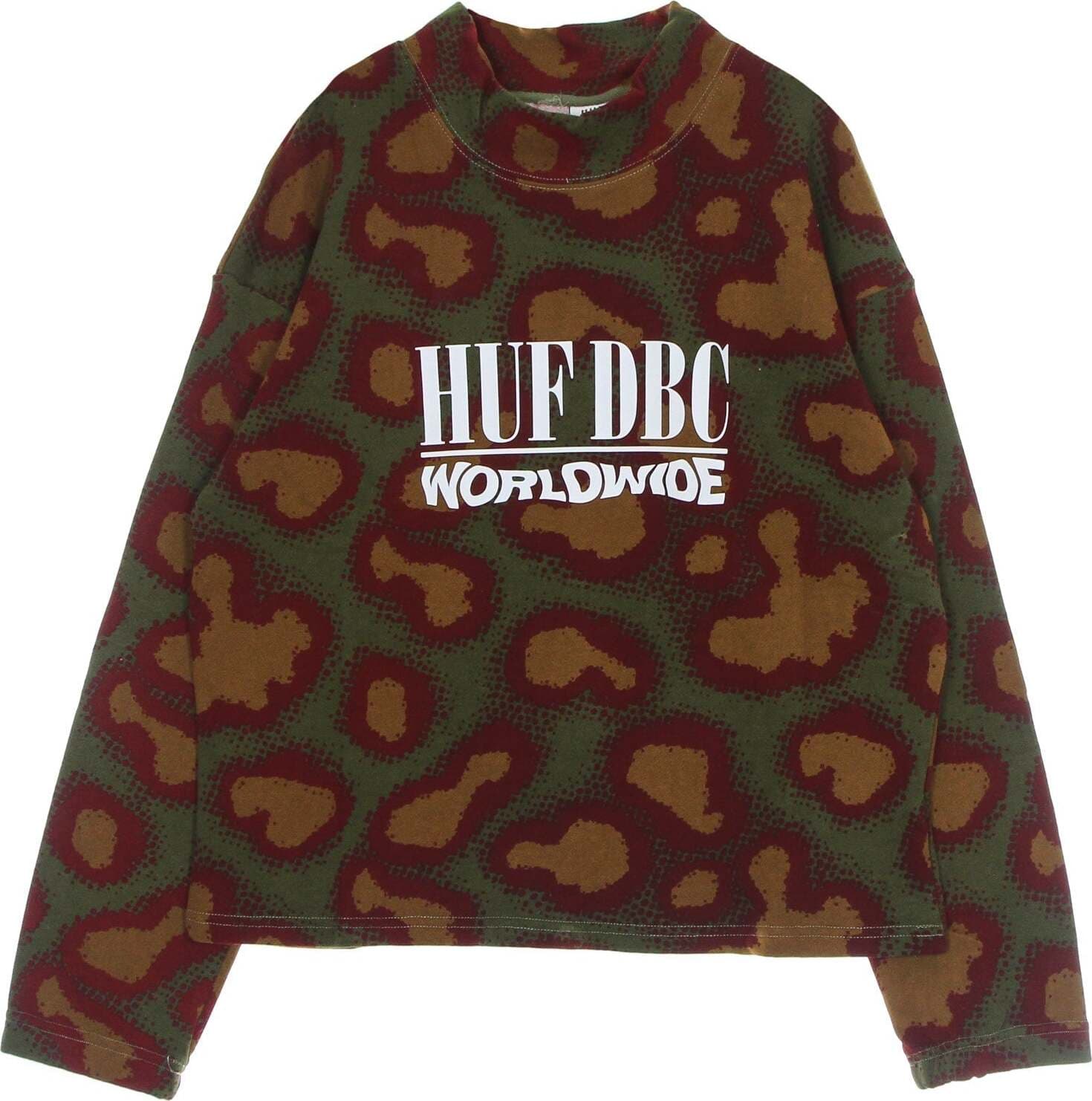 HUF-Felpa-Leggera-Collo-Alto-Donna-Network-French-Terry-Crew-Olive-da-donna