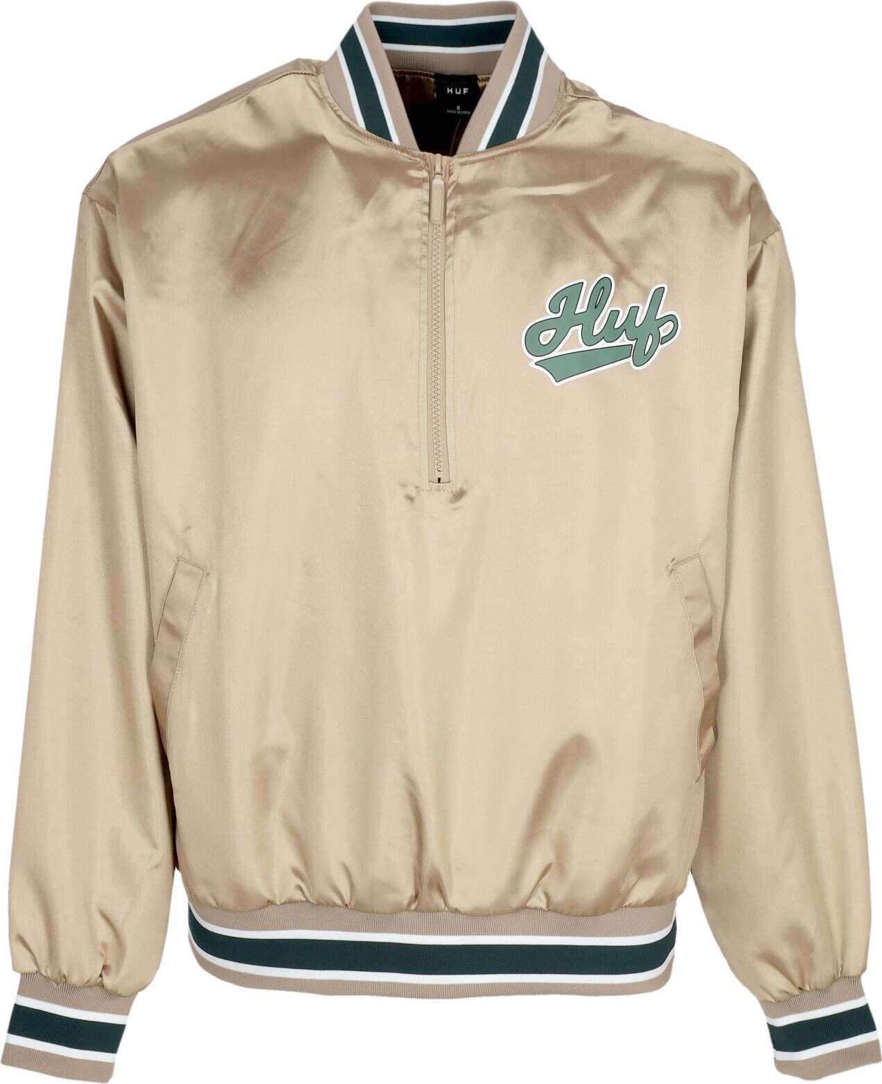 HUF-Giubbotto-Bomber-Uomo-Pop-Fly-Satin-Baseball-Jacket-Tan-da-uomo