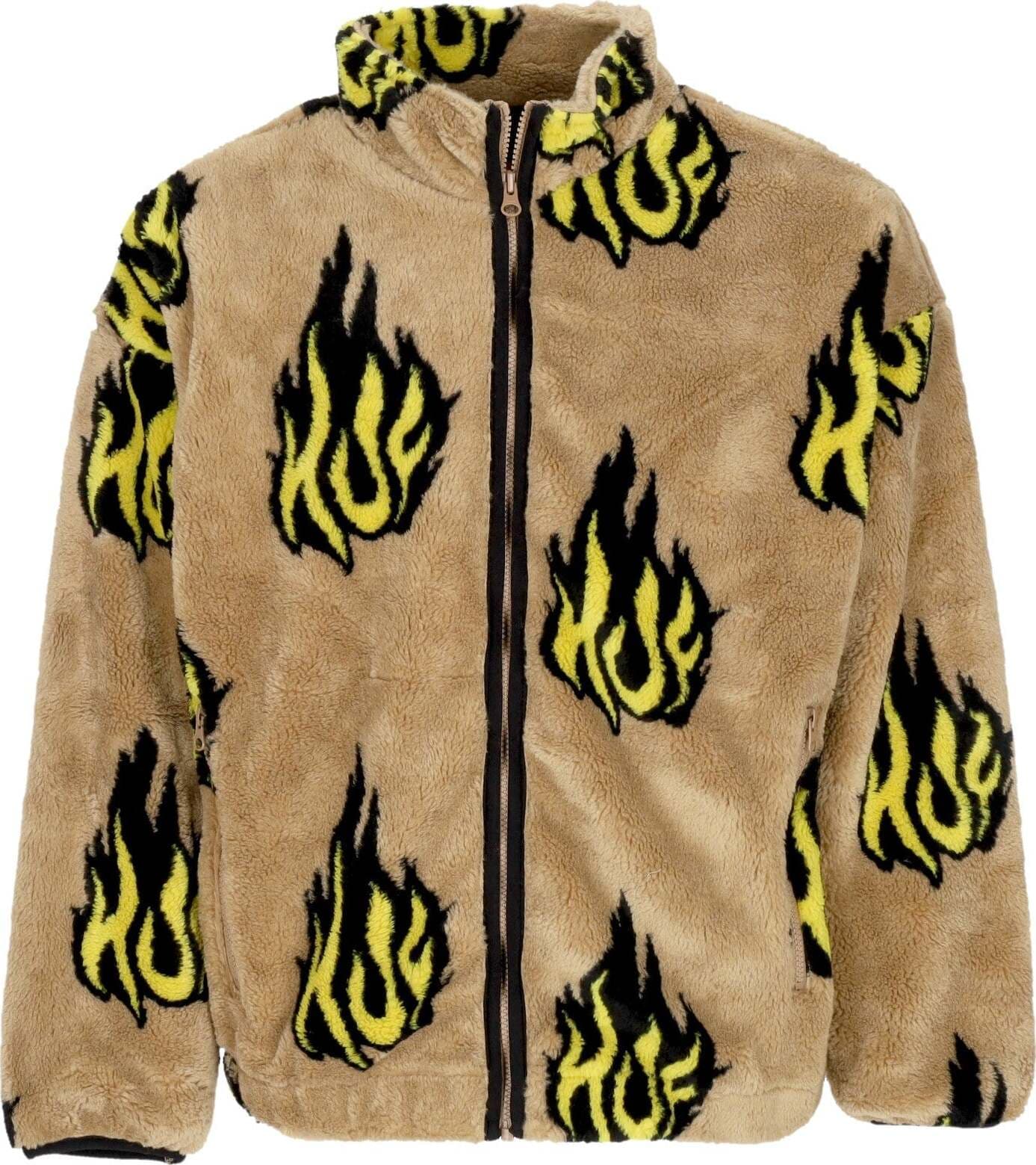 HUF-Orsetto-Uomo-Flamin-Zip-Sherpa-Fleece-Oatmeal-da-uomo