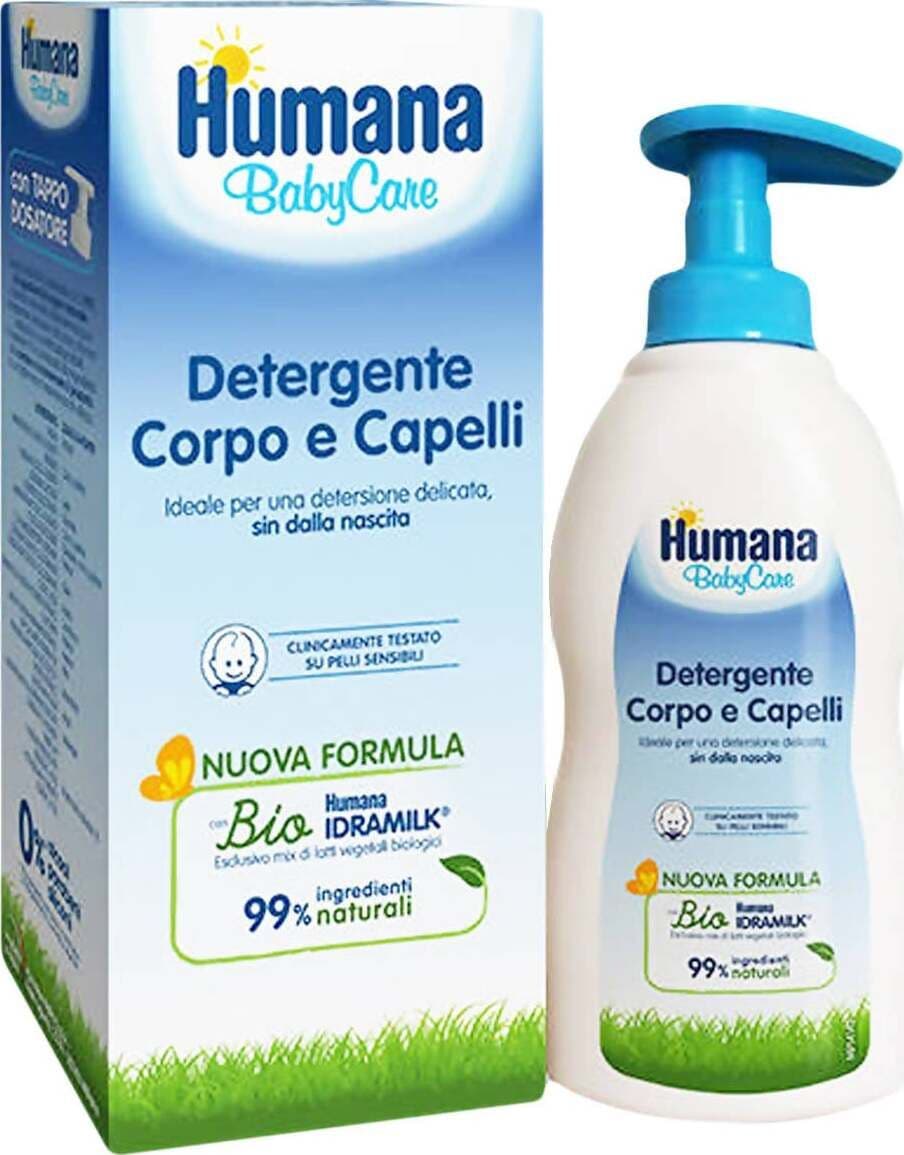 Humana Babycare Detergente Corpo E Capelli 300ml Humana Bio Idramilk 99% Di Ingredienti Naturali