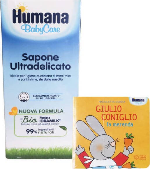 Humana BabyCare Sapone Ultradelicato per Bambini per Igiene Di Mani Viso E Intima Sapone 300 Ml per Pelli Sensibili Con Storie Di Giulio Coniglio