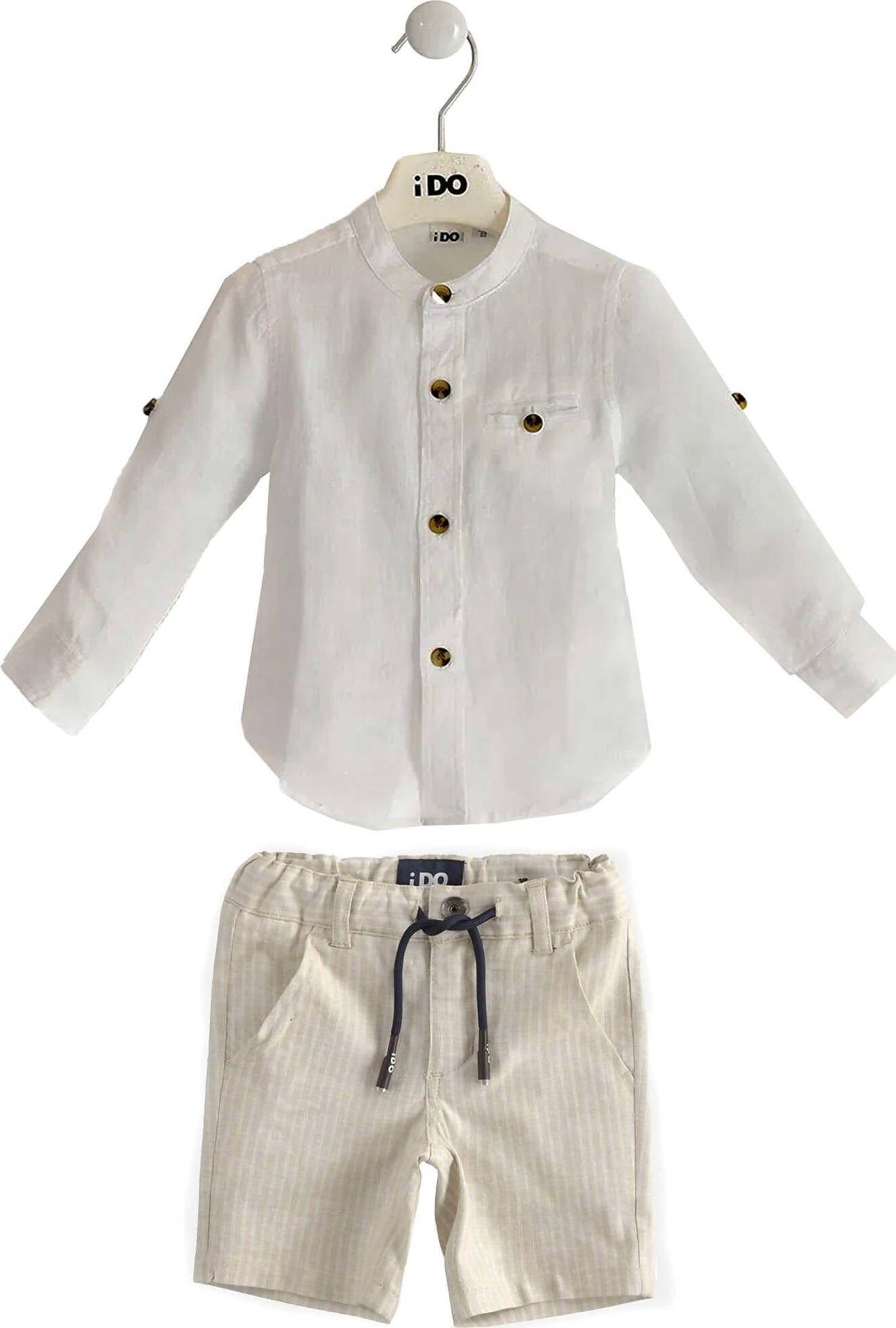 I Do Completo Bambino Camicia Bianca In Lino A Bottoni E Pantaloncino Corto Beige Bermuda Con Cordino 6-24 Mesi Moda/Bambini e ragazzi/Abbigliamento/Completi e coordinati/Completi due pezzi con pantalone Mondo Bimbo - Bagnara Calabra, Commerciovirtuoso.it