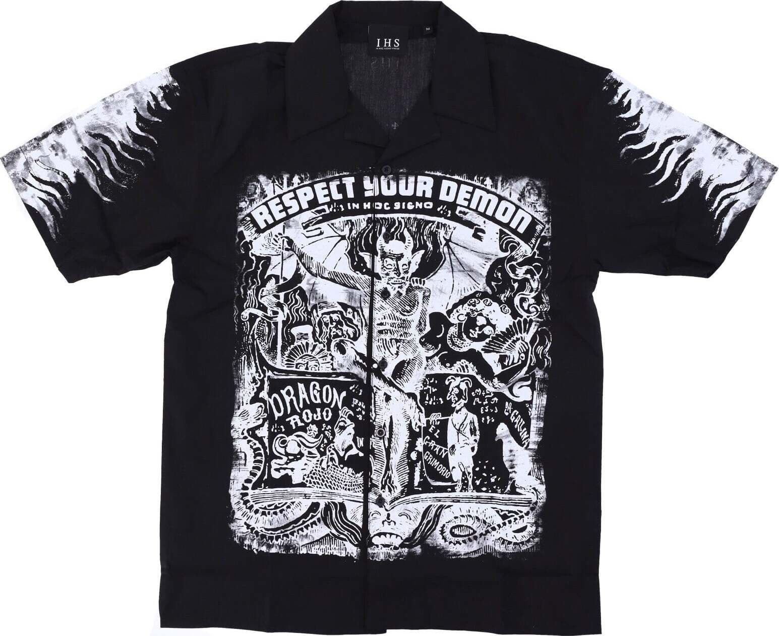 IHS-Camicia-Manica-Corta-Uomo-Respect-Your-Demon-Bowling-Shirt-Black-da-uomo
