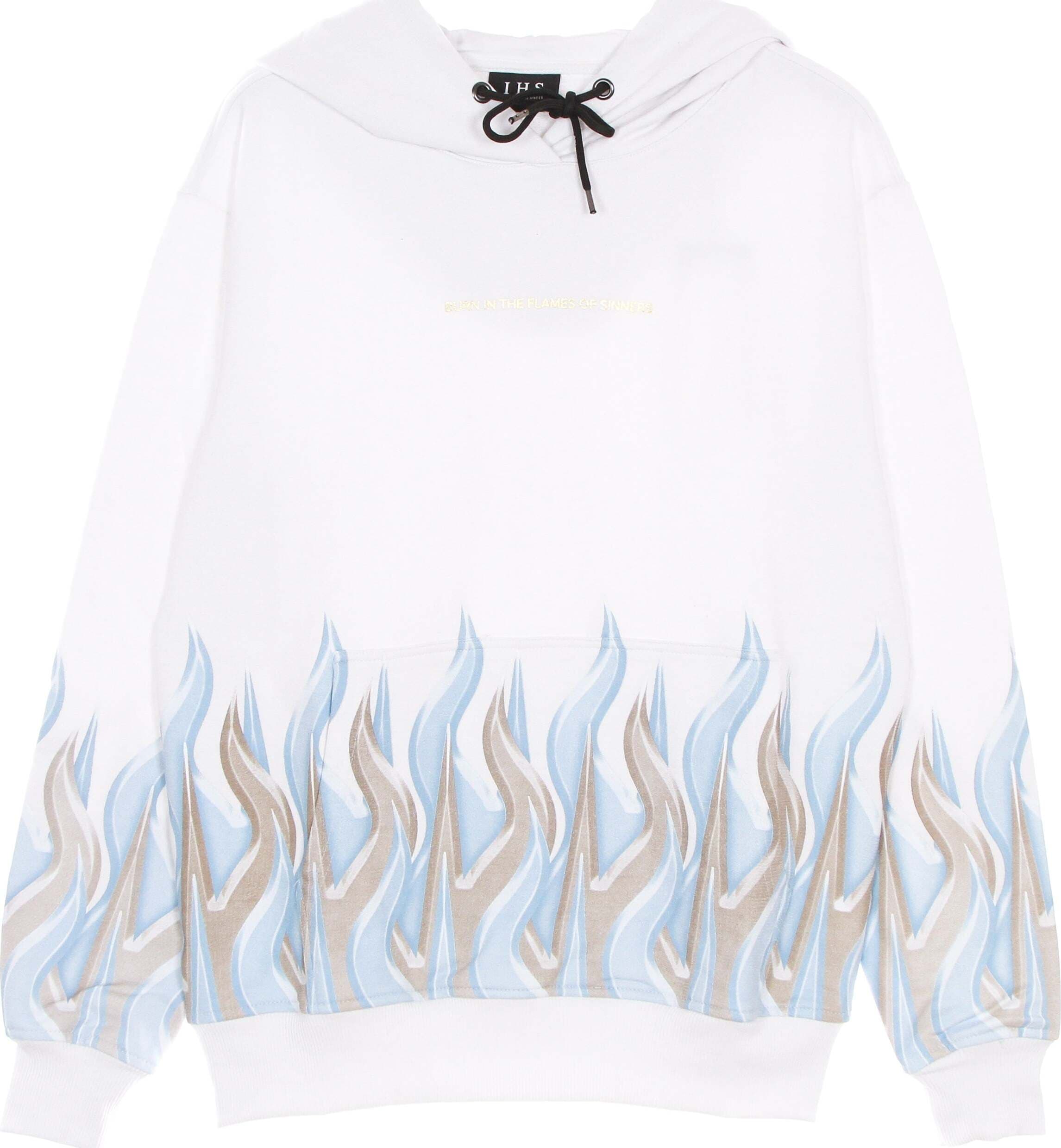 IHS-Felpa-Leggera-Cappuccio-Uomo-New-Flames-Hoodie-White-da-uomo