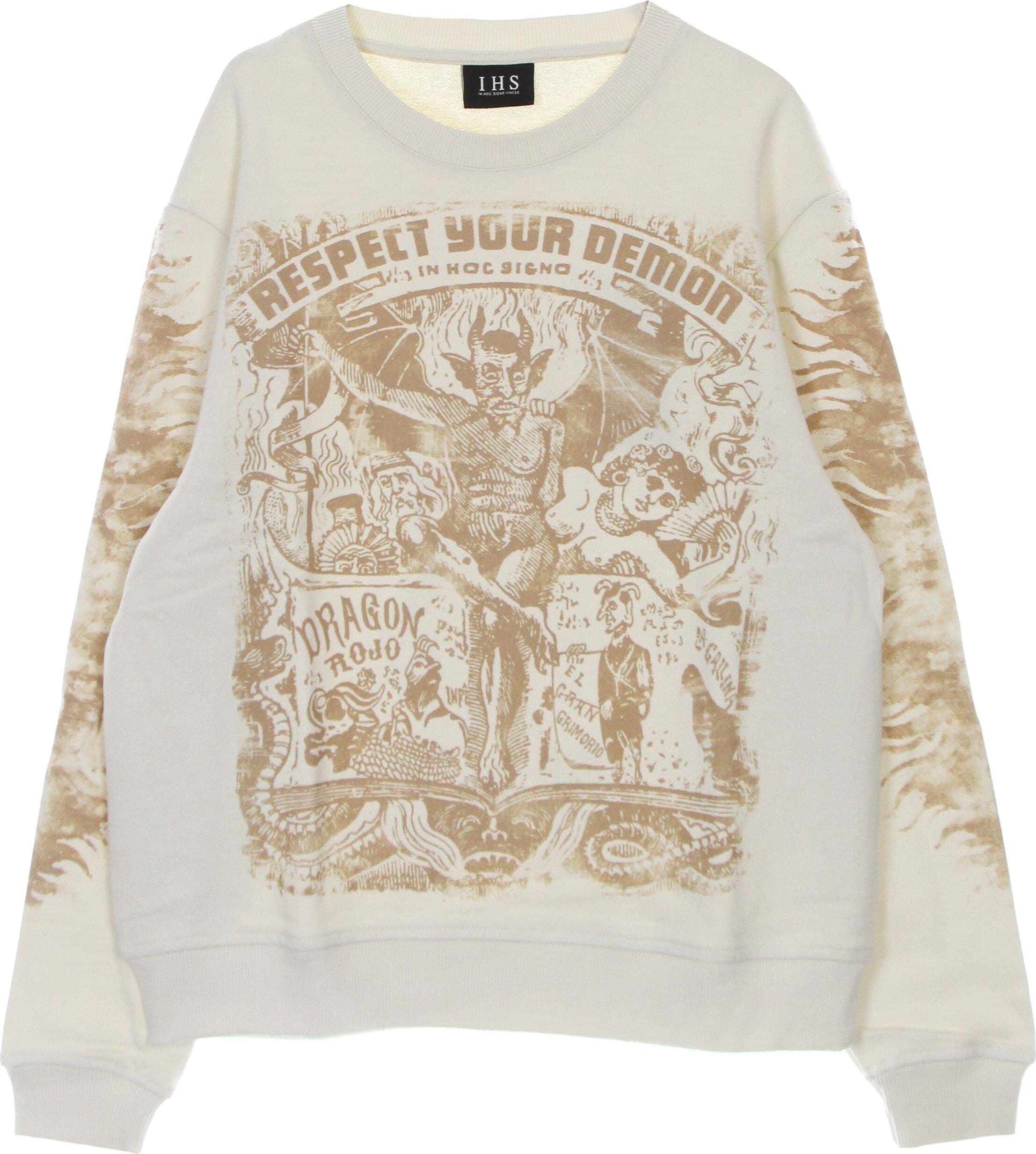 IHS-Felpa-Leggera-Girocollo-Uomo-Respect-Your-Demon-Sweatshirt-Natural-da-uomo