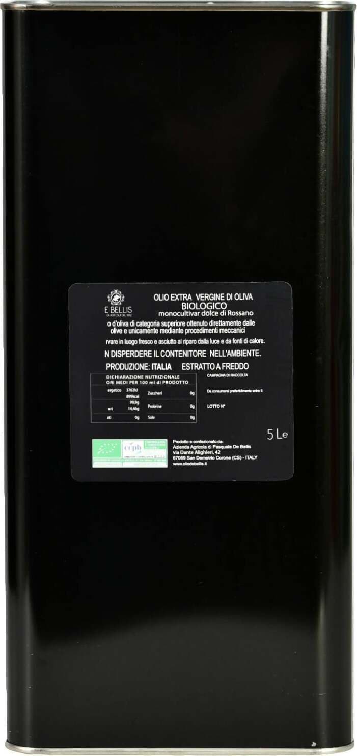 Il Prezioso Monocultivar Dolce Di Rossano 5 L; 100% Calabria Olio Extravergine Biologico 2022 Alimentari e cura della casa/Oli aceti e condimenti per insalata/Oli/D'oliva Olio De Bellis - San Demetrio Corone, Commerciovirtuoso.it