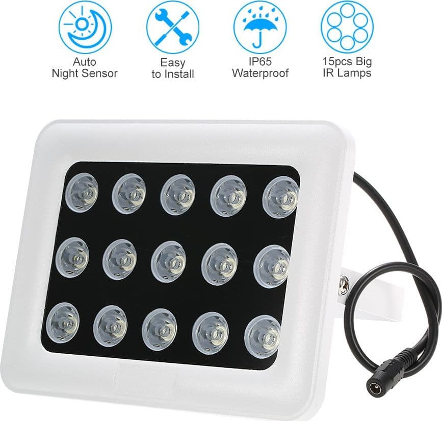 Illuminatore Faretto Infrarossi Per Telecamera 15 Led Ir 900 Lm Per Telecamere Articoli da Giardino > Illuminazione da esterno > Faretti da esterno Trade Shop italia - Napoli, Commerciovirtuoso.it