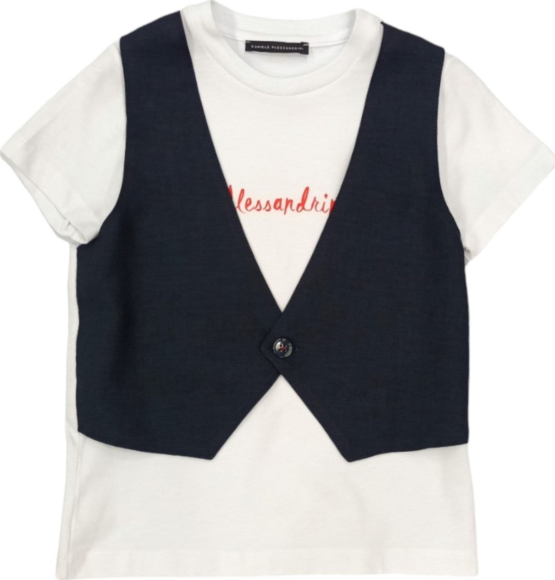 Daniele Alessandrini - T-shirt Bianca Con Gilet Blu 1296M00073 da bambino in T-shirt Drestige - Casamassima, commercioVirtuoso.it