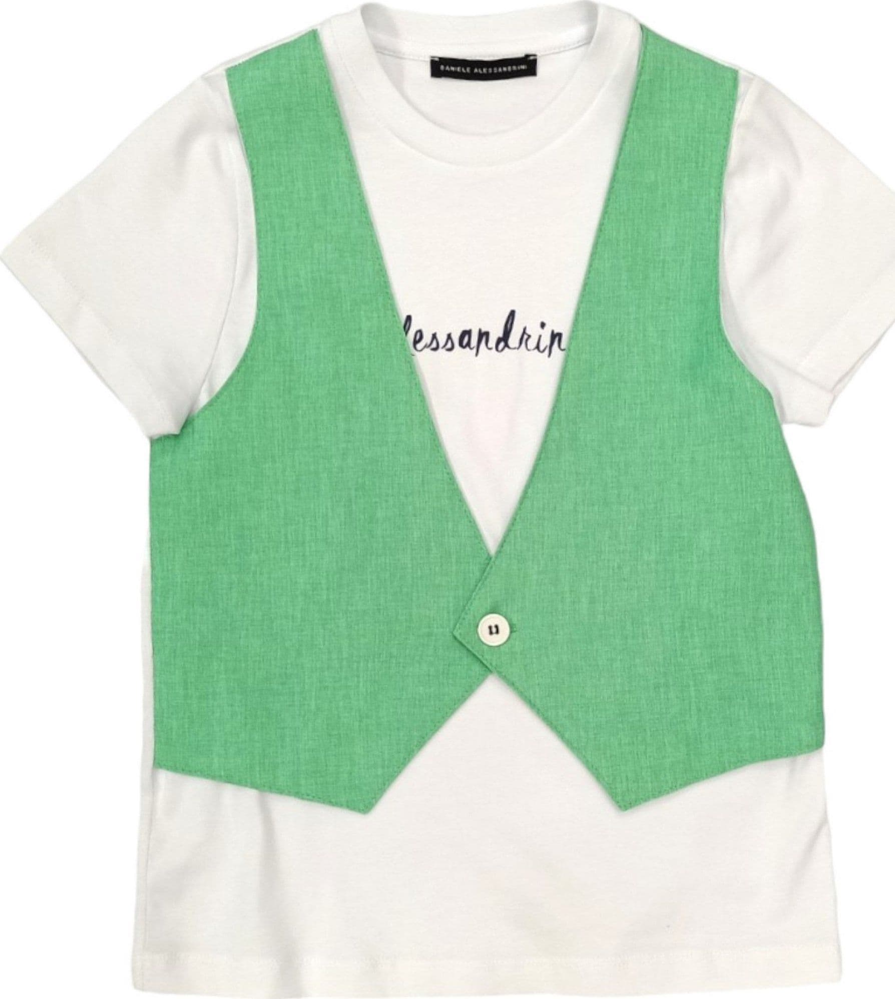 Daniele Alessandrini - T-shirt Bianca Con Gilet Verde 1296M00073 da bambino in T-Shirt Drestige - Casamassima, commercioVirtuoso.it
