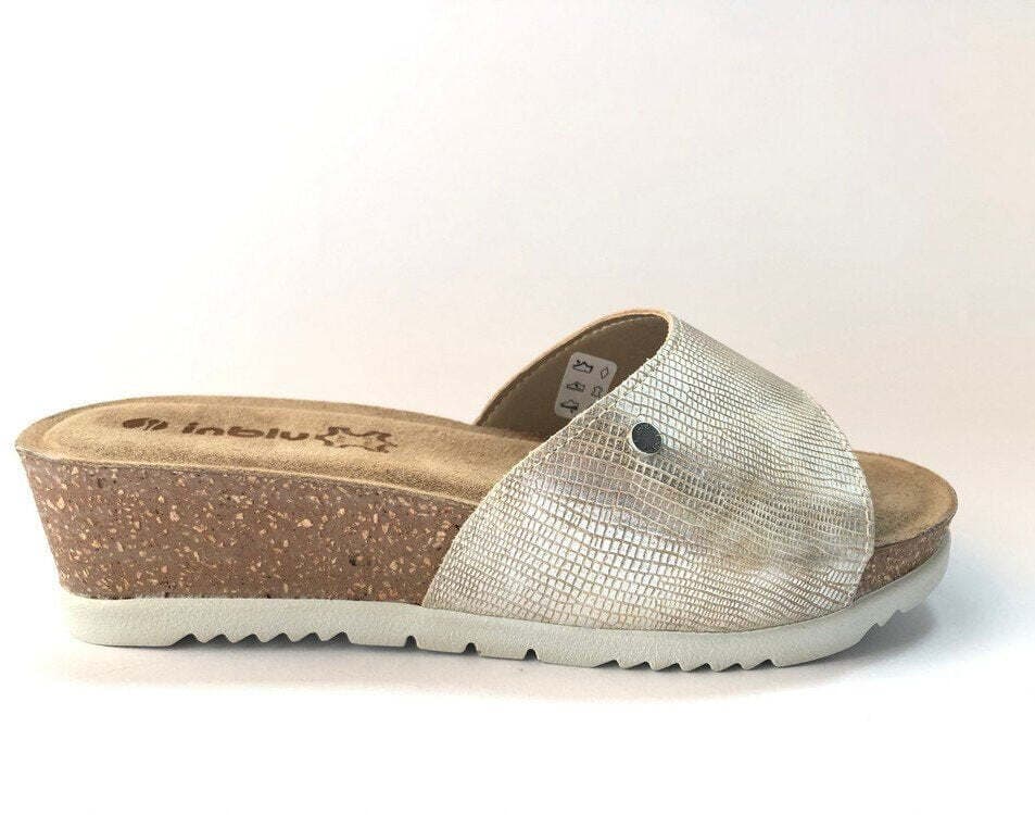 INBLU Ciabatta donna in pelle con zeppa in sughero stamp cocco in Sandali moda Calzature Durello - Agna, commercioVirtuoso.it