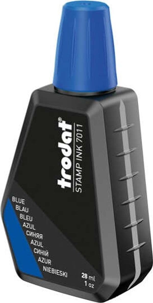 Inchiostro 7011 per timbro in gomma - 28 ml - blu - Trodat Cancelleria e prodotti per ufficio/Archivio ufficio e accessori per scrivania/Etichette divisori per schedario e timbri/Timbri e materiali per timbri/Tamponi asciuga inchiostro Eurocartuccia - Pavullo, Commerciovirtuoso.it