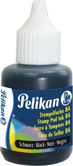 Inchiostro 84 - 30 ml - resistente all'acqua - nero - Pelikan Cancelleria e prodotti per ufficio/Archivio ufficio e accessori per scrivania/Etichette divisori per schedario e timbri/Timbri e materiali per timbri/Tamponi asciuga inchiostro Eurocartuccia - Pavullo, Commerciovirtuoso.it