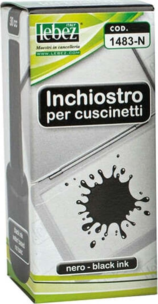 Inchiostro per cuscinetti - 30 ml - senza olio - nero - Lebez Cancelleria e prodotti per ufficio/Archivio ufficio e accessori per scrivania/Etichette divisori per schedario e timbri/Timbri e materiali per timbri/Tamponi asciuga inchiostro Eurocartuccia - Pavullo, Commerciovirtuoso.it