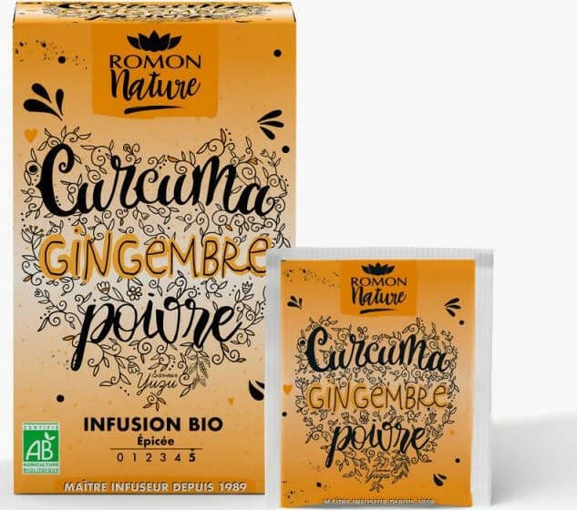Infusion curcuma gingembre poivre bio - 16 bustine - il potere e la freschezza dello zenzero associati al sapore piccante della curcuma nel nostro infuso biologico di curcuma, zenzero e pepe!