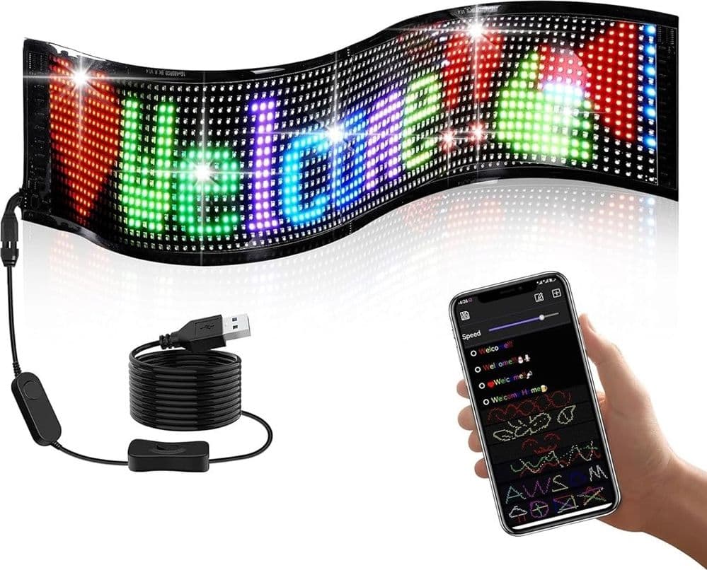 INSEGNA A LED PROGRAMMABILE CONTROLLO APP BLUETOOTH A SCORRIMENTO USB PIEGHEVOLE AUTO in Insegne luminose Trade Shop italia - Napoli, commercioVirtuoso.it