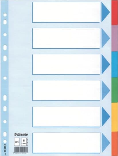 Intercalare cartoncino - 6 tasti colorati - A4- Esselte Cancelleria e prodotti per ufficio/Archivio ufficio e accessori per scrivania/Archivio ufficio/Cartelle sospese e accessori/Indici per cartelle sospese Eurocartuccia - Pavullo, Commerciovirtuoso.it