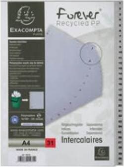 Intercalare numerico - 31 tasti - A4 - PPL riciclato - grigio - Exacompta Cancelleria e prodotti per ufficio/Archivio ufficio e accessori per scrivania/Archivio ufficio/Cartelle sospese e accessori/Indici per cartelle sospese Eurocartuccia - Pavullo, Commerciovirtuoso.it