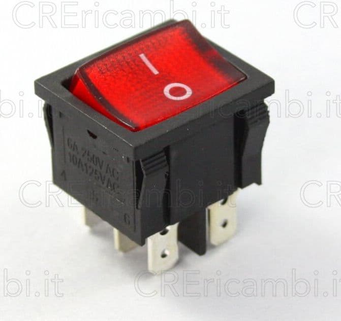 Interruttore Bipolare Luminoso Rosso, 6A, 22x19mm, 4 Faston da 4.8mm
