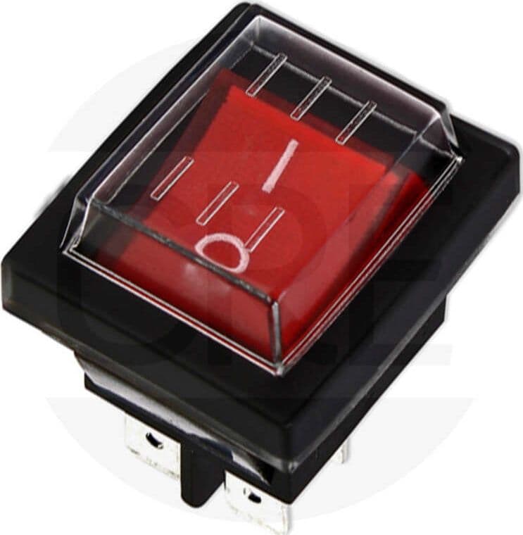 Interruttore Bipolare Luminoso Rosso con Protezione, 16A, 22x30mm, 4 Faston da 6.3mm
