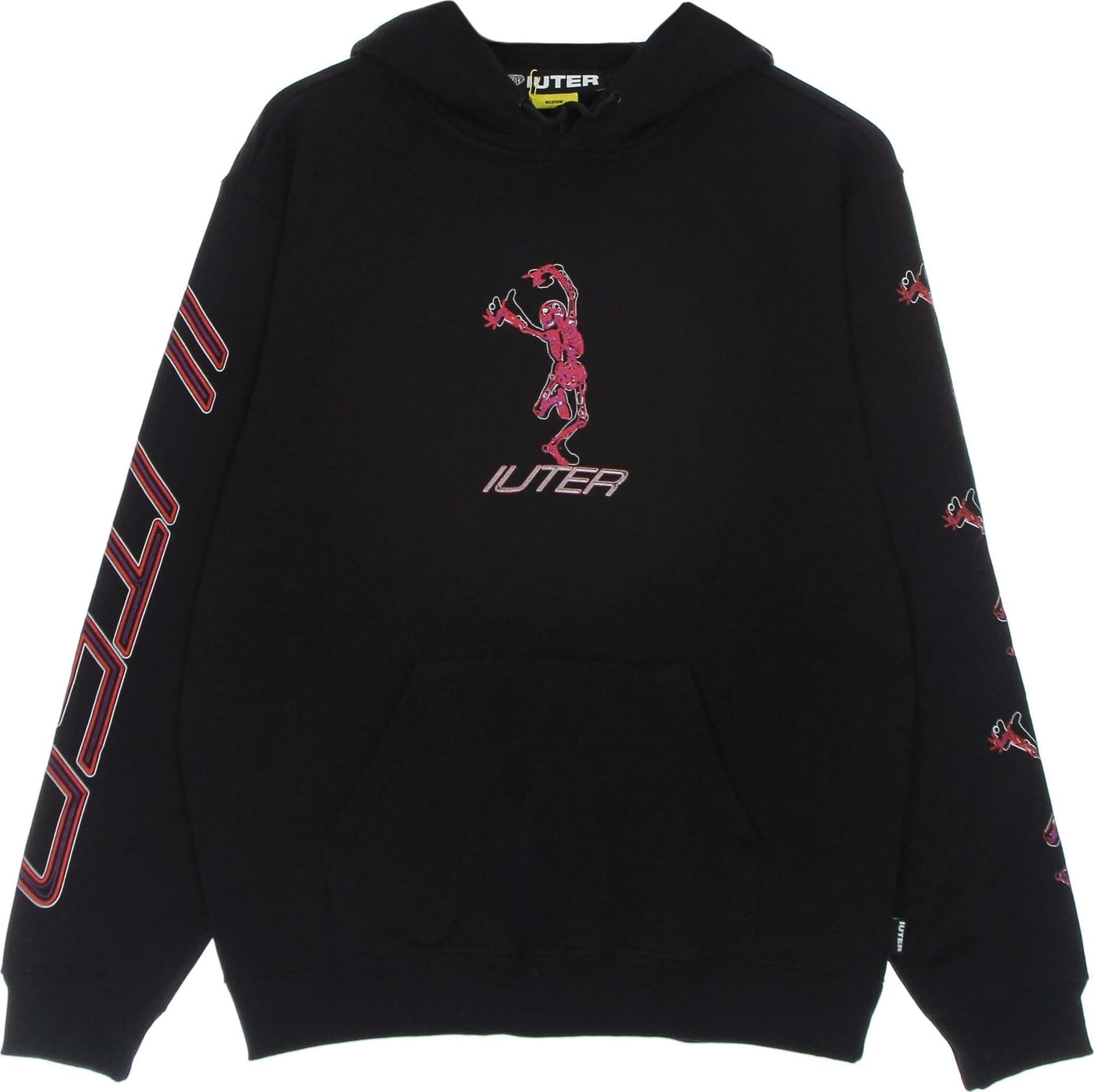 IUTER-Felpa-Cappuccio-Uomo-Skeleton-Hoodie-Black-da-uomo