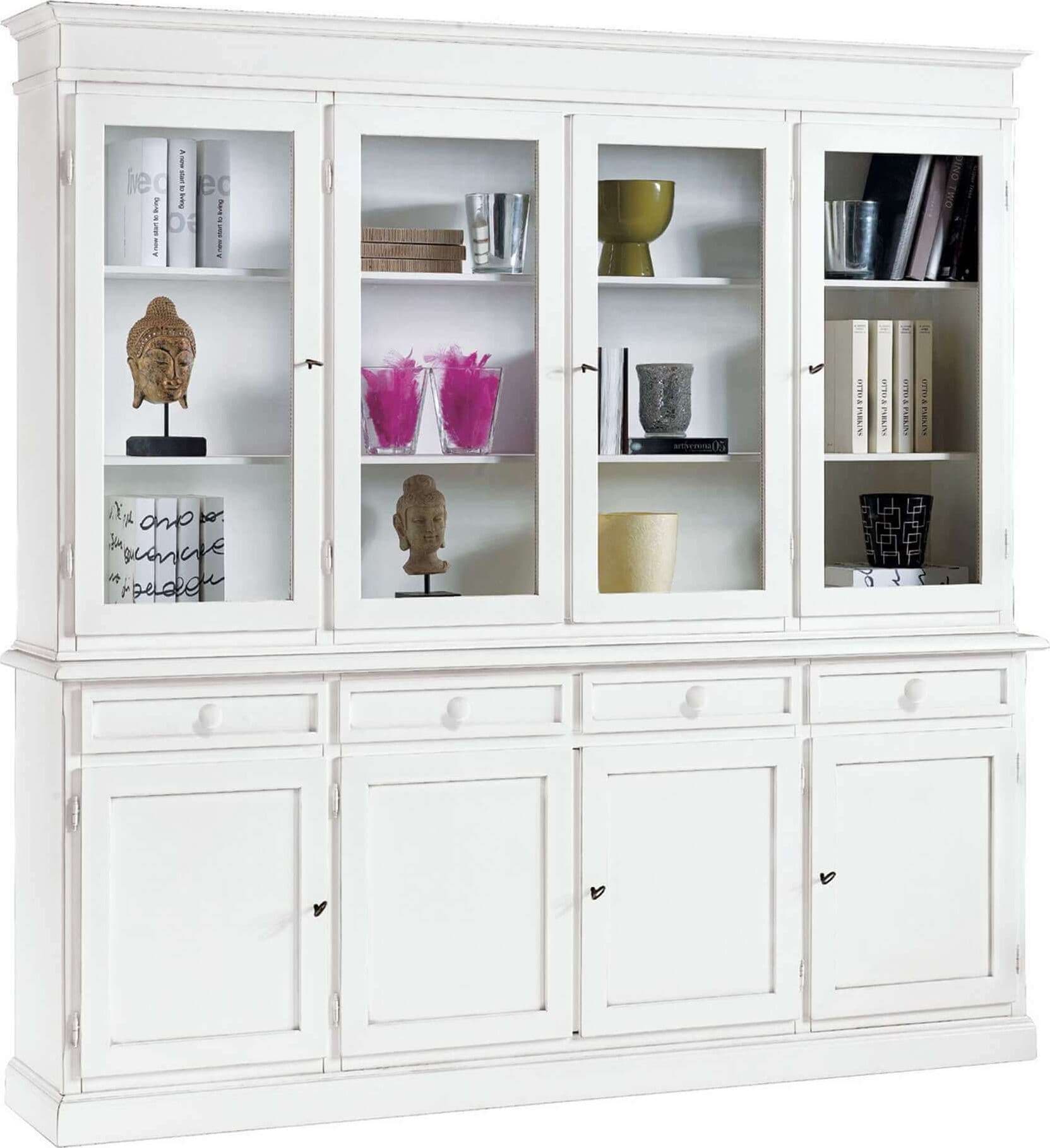 JAQUELINE---credenza-con-vetrina-in-legno-massello-205x42x205-Bianco-Milani-Home