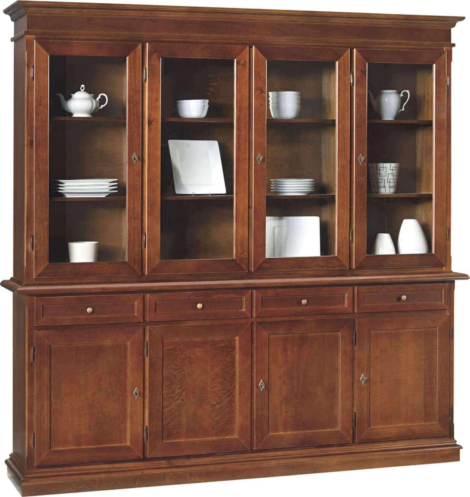 JAQUELINE---credenza-con-vetrina-in-legno-massello-205x42x205-Tinta-noce-Milani-Home