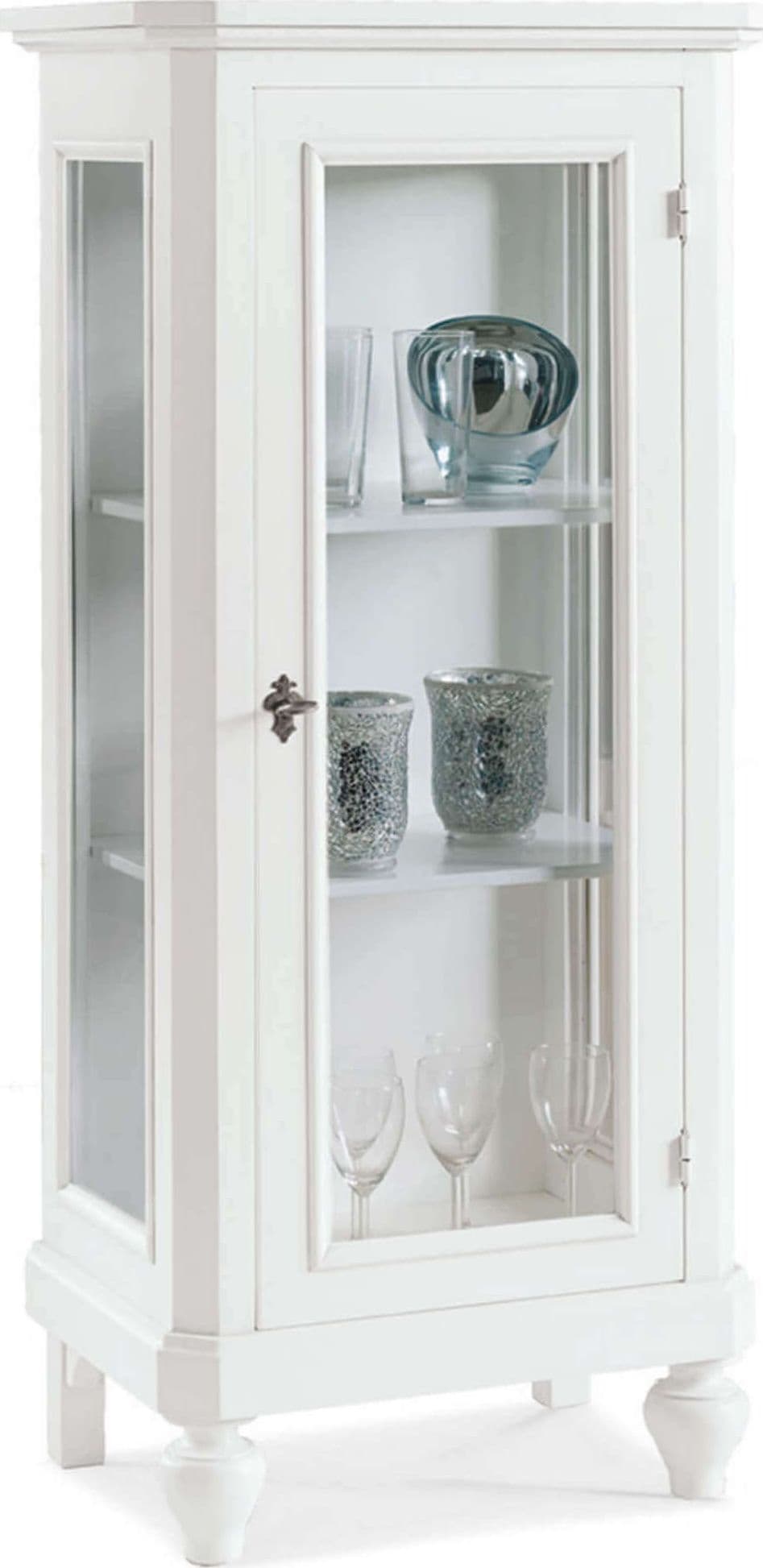 JASMINE---credenza-con-vetrina-in-legno-massello-60x40x131-Bianco-Milani-Home