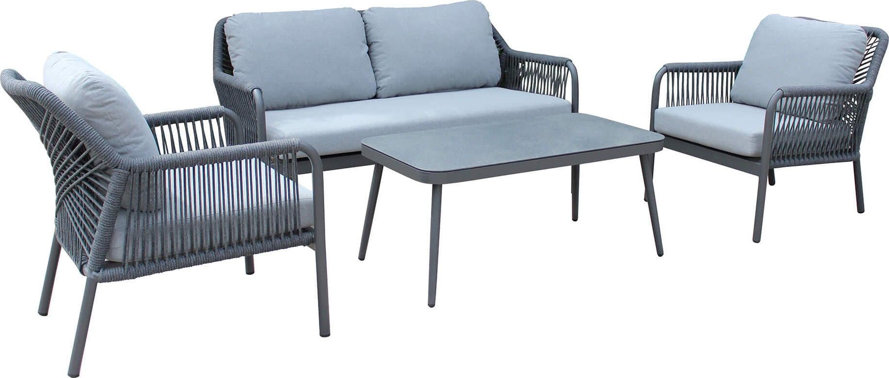 JAY - salotto da giardino in alluminio 4 posti D.148x78x79/P.70x78x79/T.100x55x45 Antracite