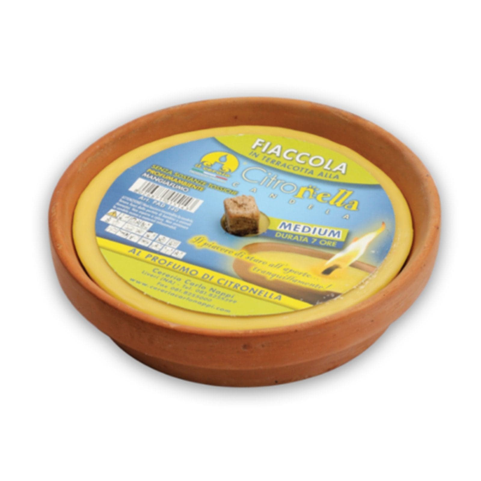 Ceri alla citronella in coccio di terracotta segna passi per matrimoni ed eventi Ø 16,5 cm in Candele in vasetto La Zappa - Altamura, commercioVirtuoso.it
