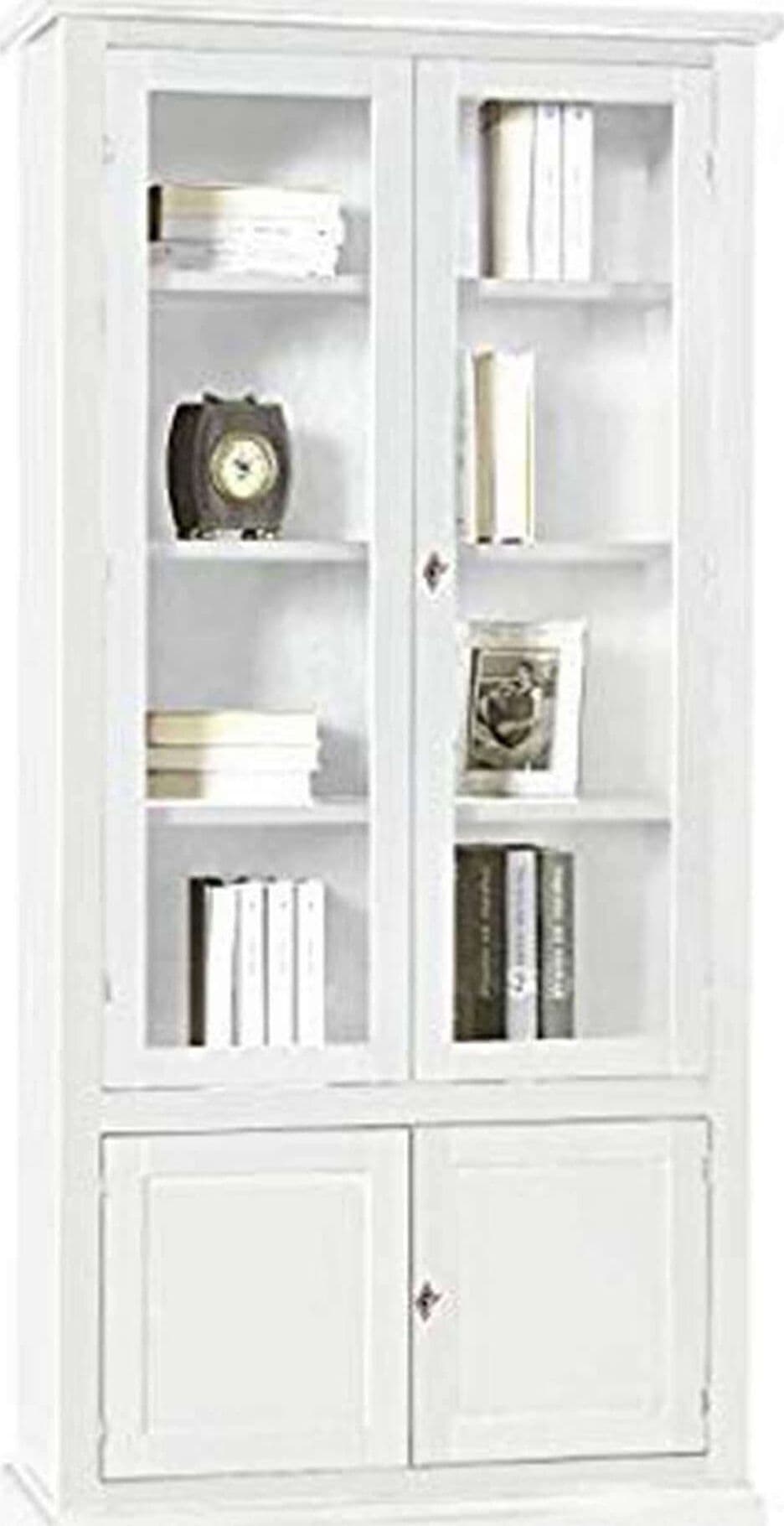 JULIET---mobile-con-vetrina-in-legno-massello-90x41x186-Bianco-Milani-Home