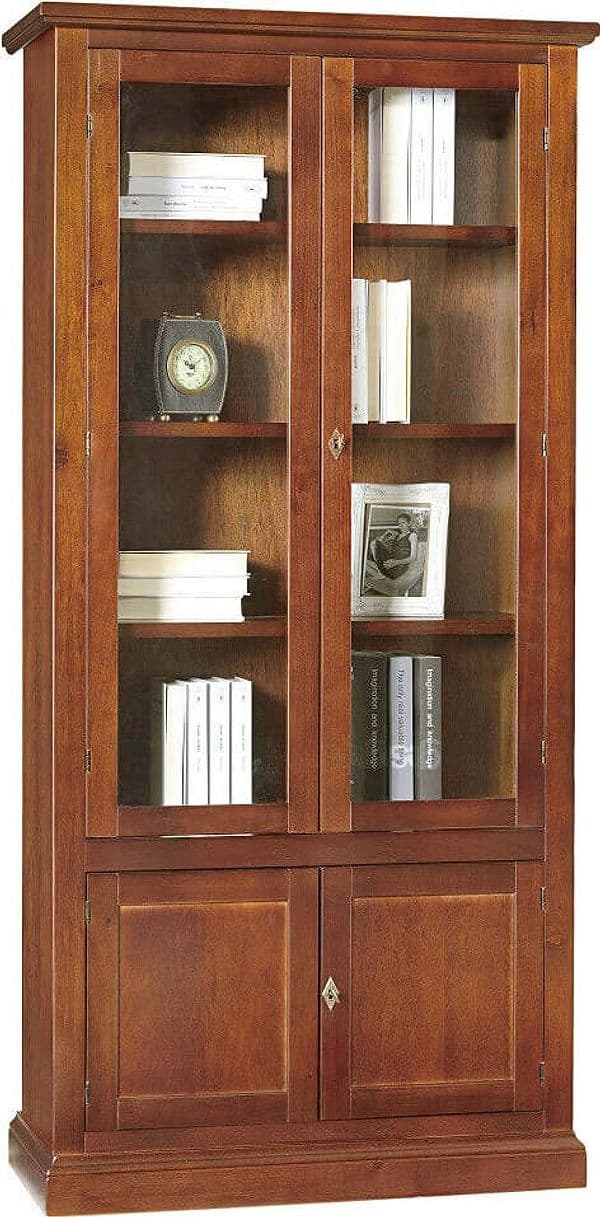 JULIET---mobile-con-vetrina-in-legno-massello-90x41x186-Tinta-noce-Milani-Home