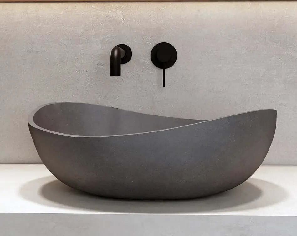 KARAG-ERIS-|-Lavabo-Da-Appoggio-In-Pietra-Ricomposta-Grigio-Cemento