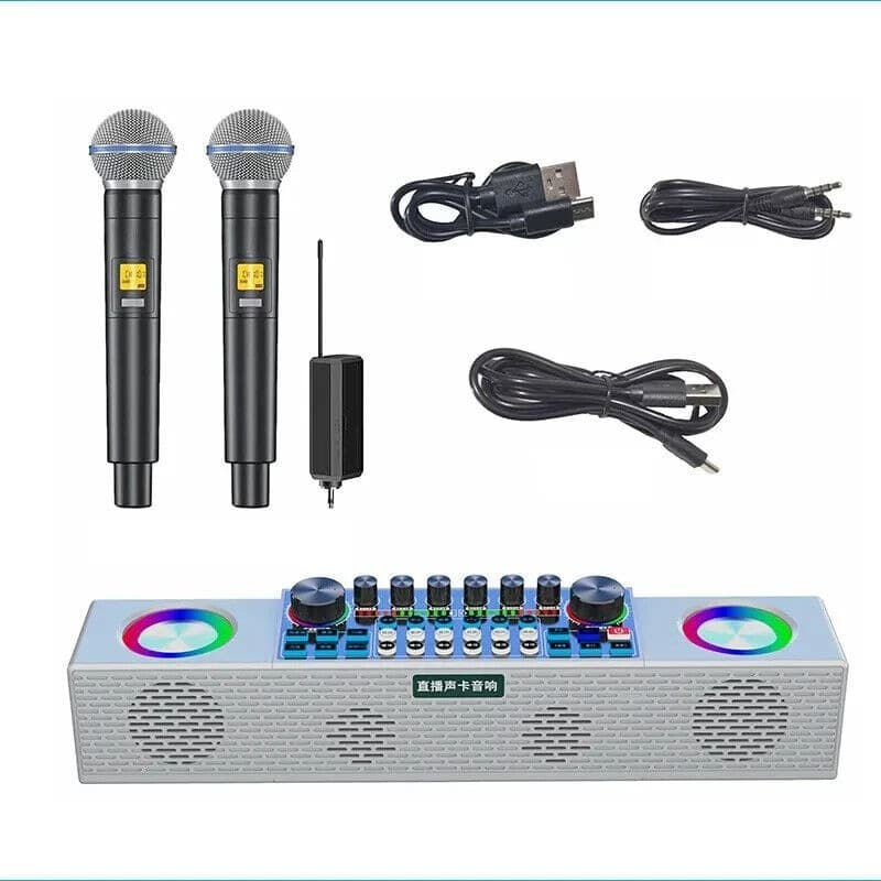 KARAOKE Rgb Multifunzione Mixer Audio Bluetooth Altoparlante 2Microfoni Wireless
