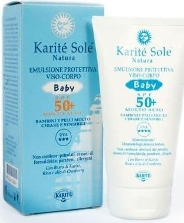 KARITE'-SOLE-NATURA-Baby-Emulsione-Protettiva-viso-corpo-protezione-solare-molto-alta-SPF50+-150-ml-Labioelite