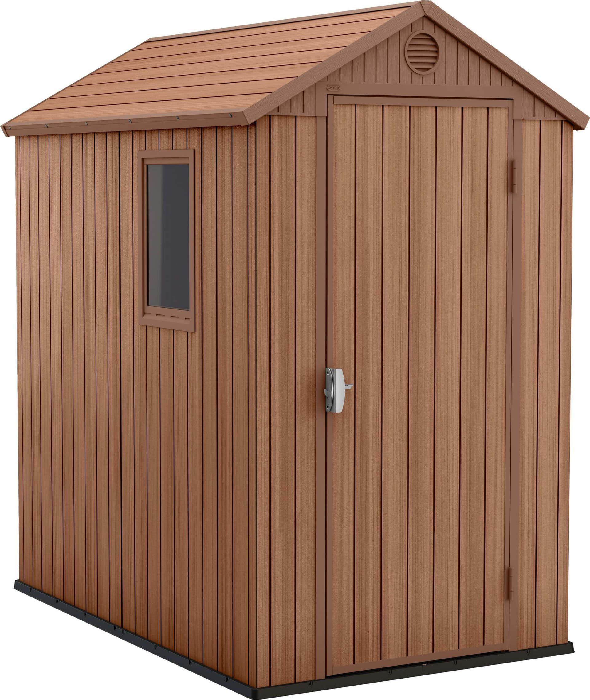 Keter Casetta Porta Attrezzi Da Giardino in Resina Effetto Legno Darwin M 125x184x205h Keter Casetta Con Finestra Giardino e giardinaggio/Organizzazione esterni e alloggiamento/Casette da giardino Ferus - Montoro, Commerciovirtuoso.it
